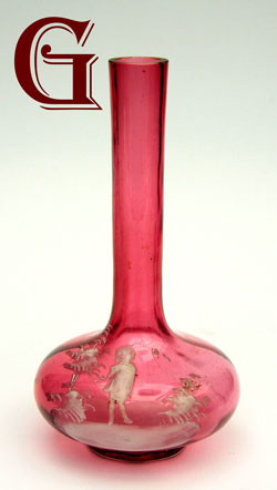 pair of cranberry glass Mary Gregory vases